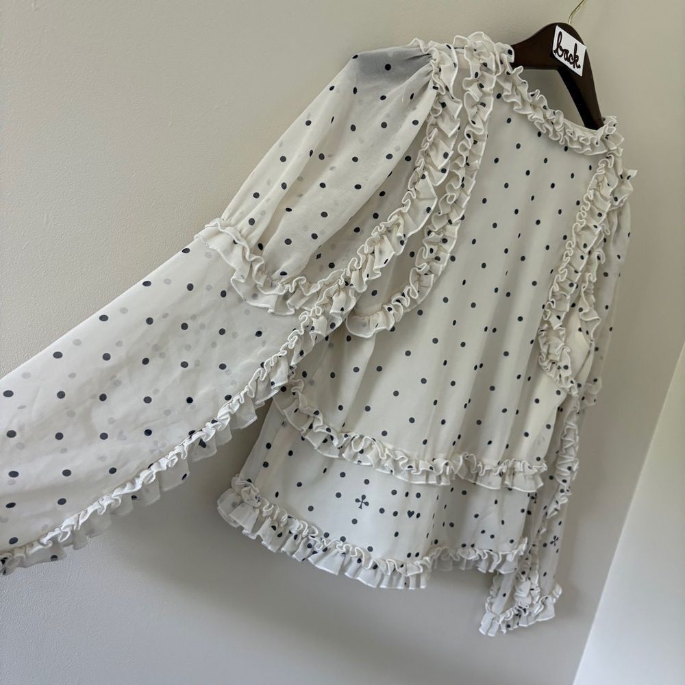 Koche M Cream Polka Dot Sheer Blouse Preppy Luxury Coastal Boardwalk Old Money - Picture 5 of 12